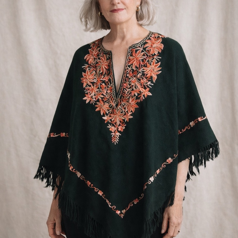 Embroidered Floral Poncho